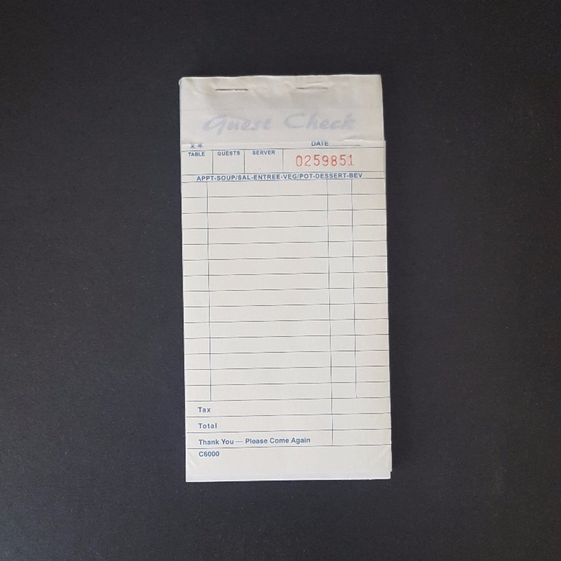 Guest Check Pads — 2-ply
