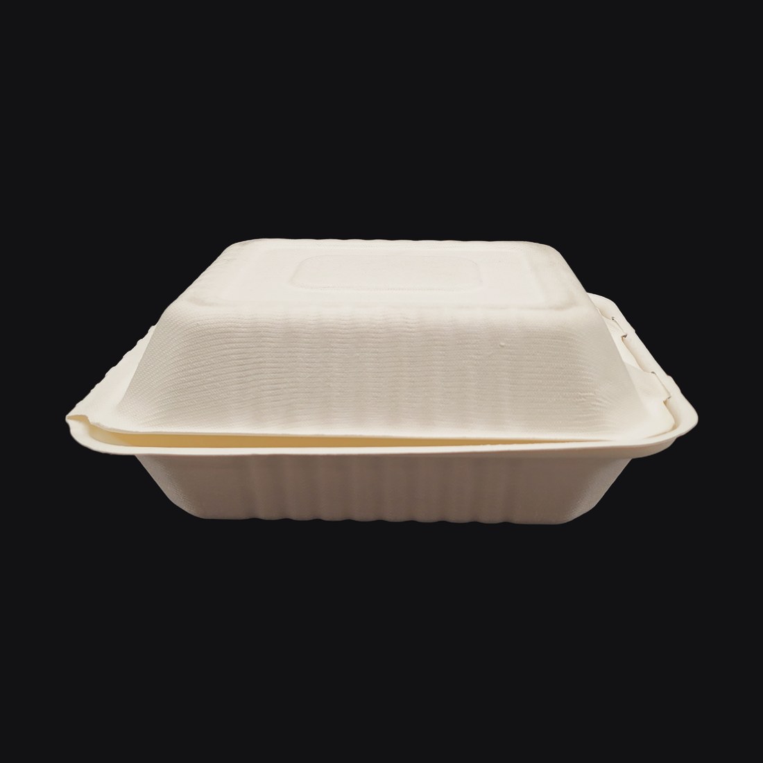 Hinged Clamshell 8"x8"x3", 1-Compartment, Natural Fiber