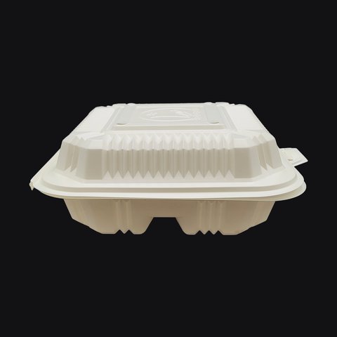 Hinged Clamshell 8"x8"x3", 1-Compartment, White PP (4 Vent Holes)