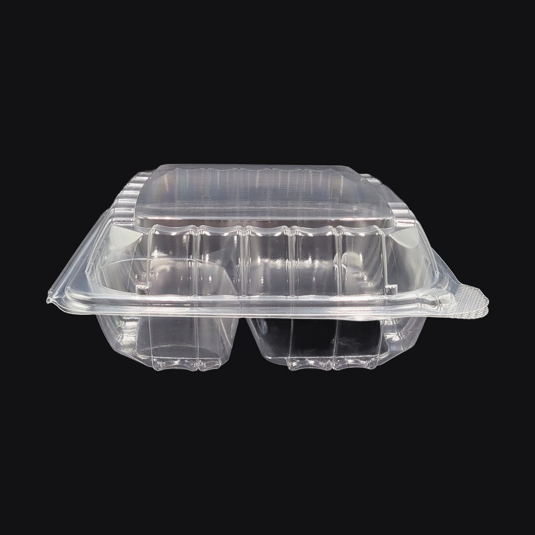 Hinged Clamshell 8"x8"x3", 3-Compartment, Clear