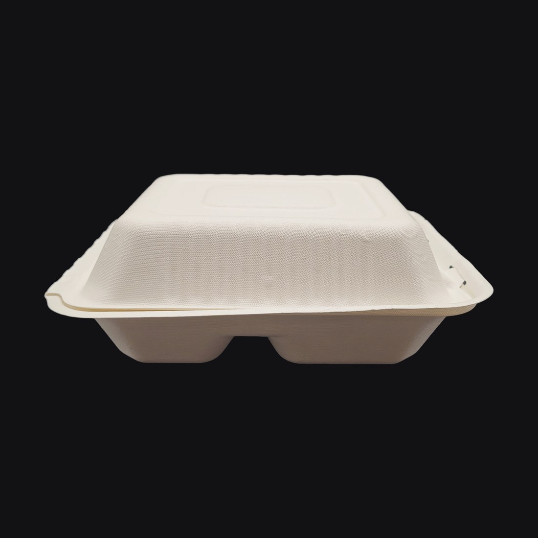 Hinged Clamshell 8"x8"x3", 3-Compartment, Natural Fiber