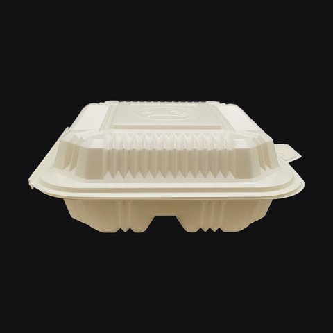 Hinged Clamshell 8"x8"x3", 3-Compartment, White PP